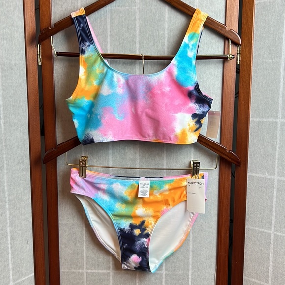 Kids' Square Neck Print 2-piece Set In Pink Aurora- Teal Tie Dye size 14 - Picture 2 of 2